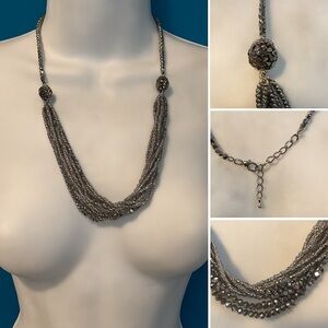 Silver Multi-Strand Necklace with Textured Bead